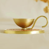 Hand-Enameled Antique Brass Diya with Stylish Handle