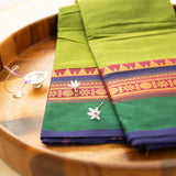 Devi Energised Cotton Saree – Olive Green with Emerald Green, Maroon & Navy Blue Woven Border