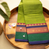 Devi Energised Cotton Saree – Olive Green with Emerald Green, Maroon & Navy Blue Woven Border