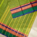 Devi Energised Cotton Saree – Olive Green with Emerald Green, Maroon & Navy Blue Woven Border