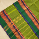 Devi Energised Cotton Saree – Olive Green with Emerald Green, Maroon & Navy Blue Woven Border