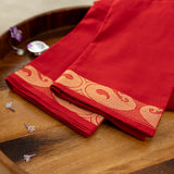 Devi Energised Cotton Saree – Vibrant Red with Golden Paisley Woven Border