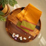 Devi Energised Cotton Saree – Golden Orange with Olive Green & Rust Red Woven Border