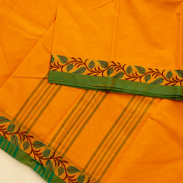 Devi Energised Cotton Saree – Saffron Orange with Green Border