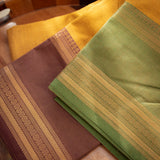 Devi Energised Cotton Saree – Golden Mustard Yellow with Olive Green & Chocolate Brown Traditional Border