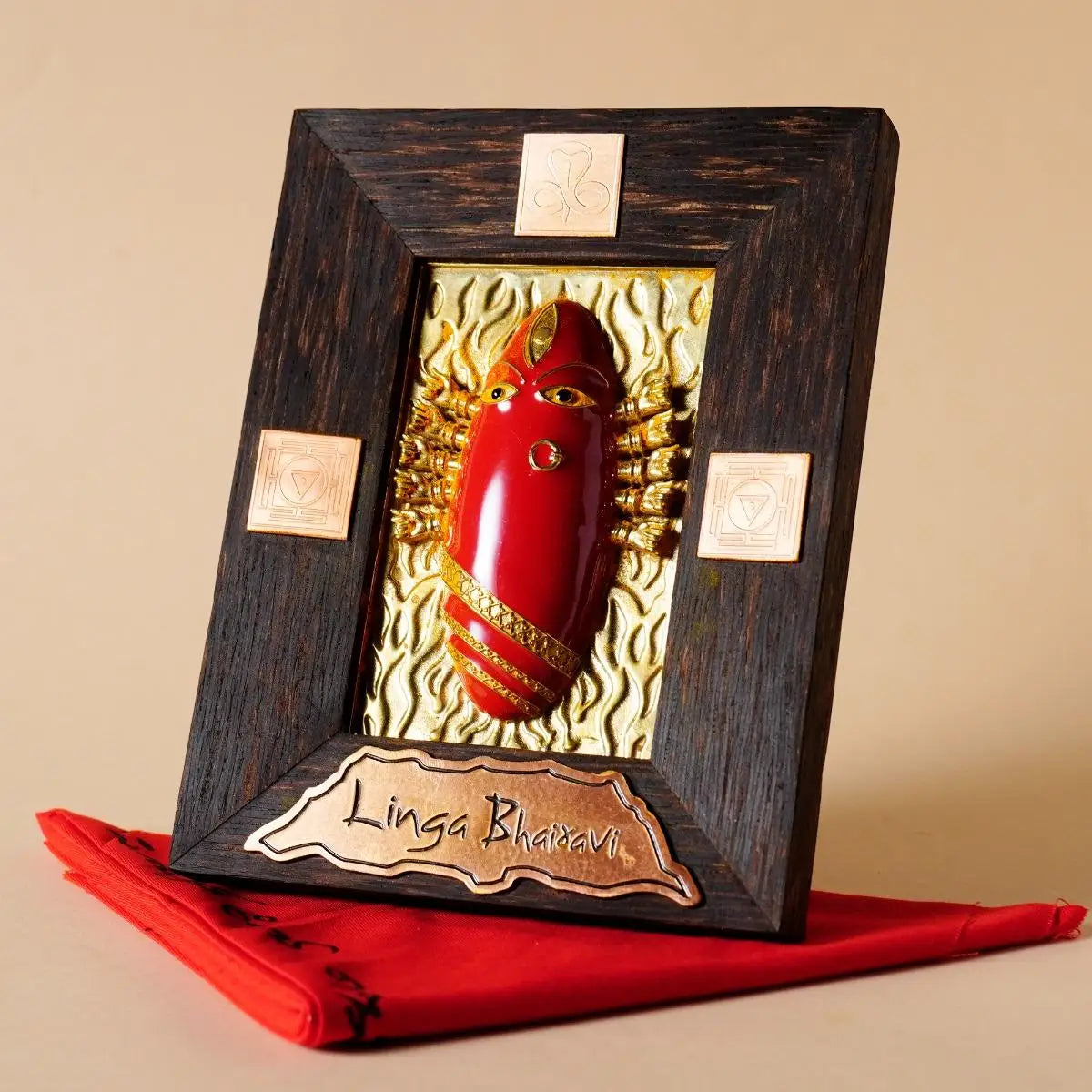Brass linga Bhairavi panel Red (KumKum)