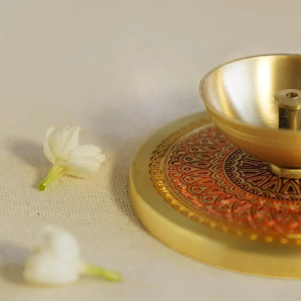 Hand-Enameled Antique Brass Diya with Stylish Handle