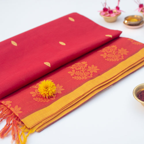 Consecrated Devi Saree in red with yellow edges