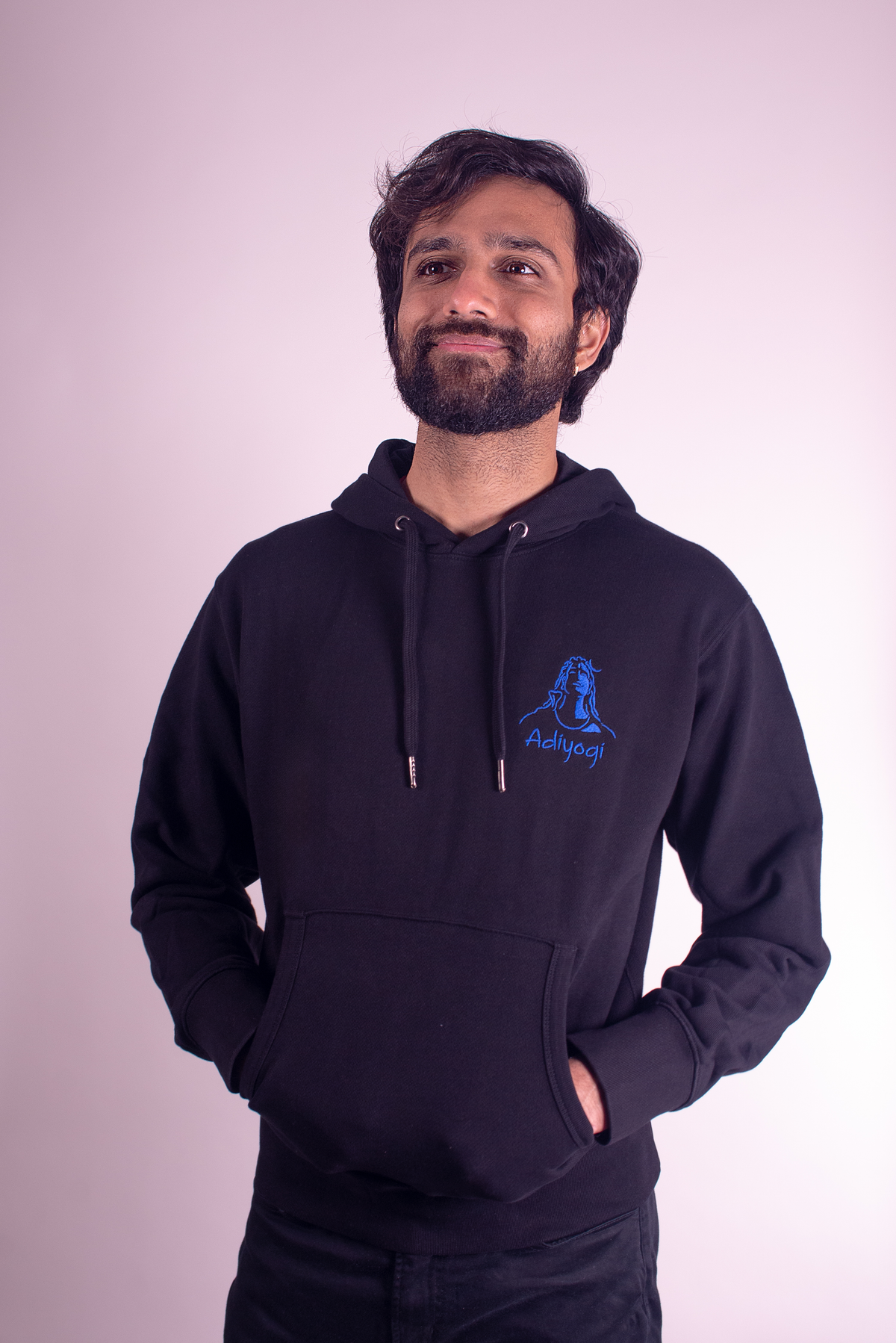 100 % Cotton Knitted Adiyogi Hoodie - Black