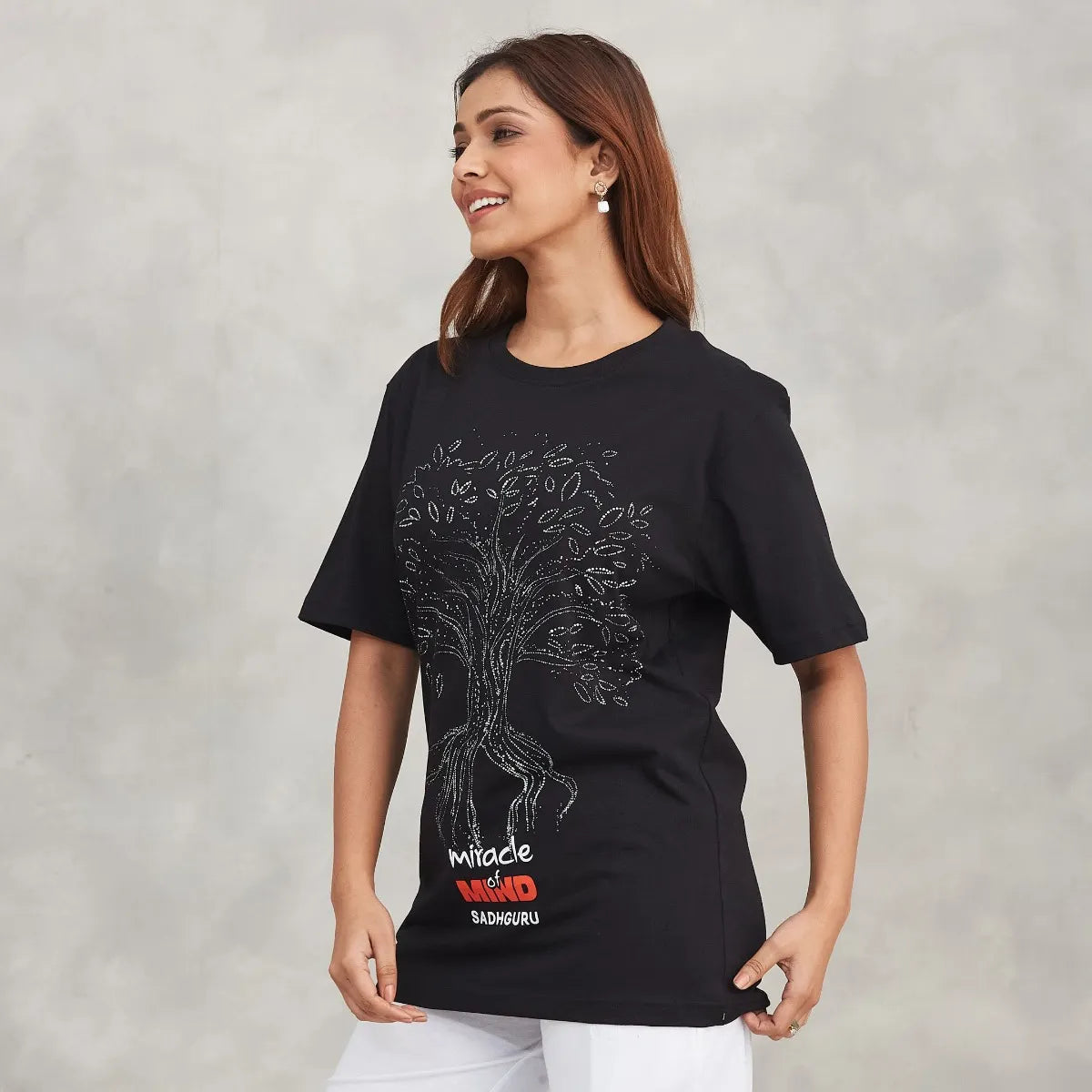 Miracle of Mind Black Cotton T-Shirt - Tree