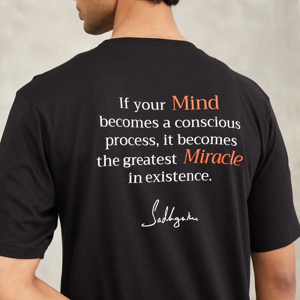 Miracle of Mind Black Cotton T-Shirt - Sadhguru