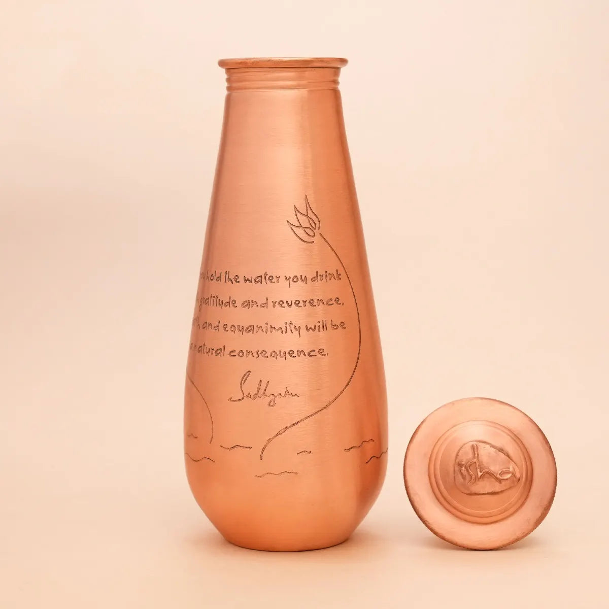 Copper Water Bottle Engraved with Sadhguru Quote, 700 ml