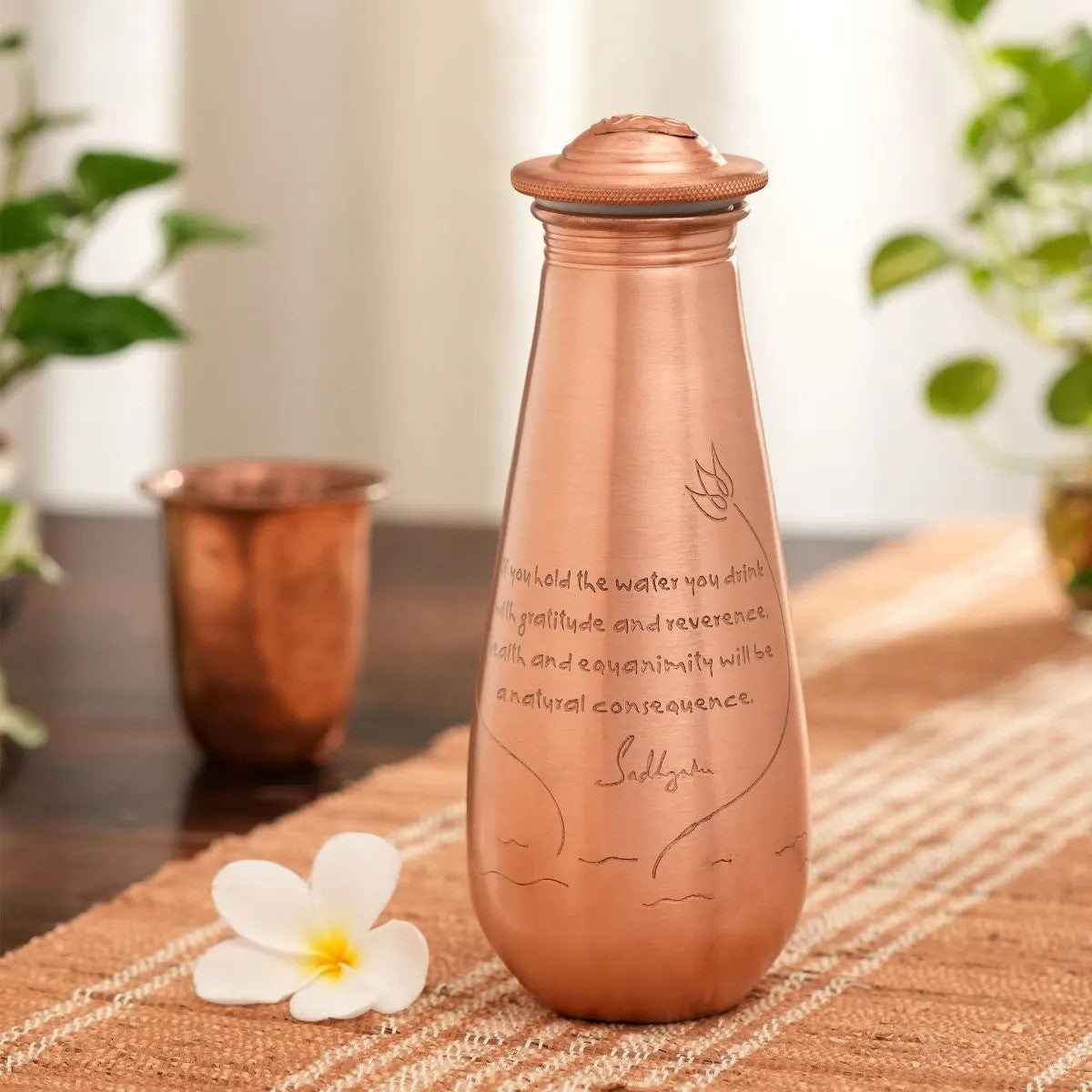 Copper Water Bottle Engraved with Sadhguru Quote, 700 ml
