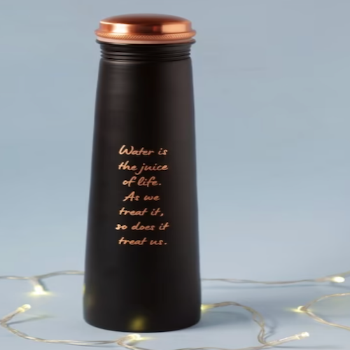 Sleek Copper Water Bottle Sadhguru Quote - Black