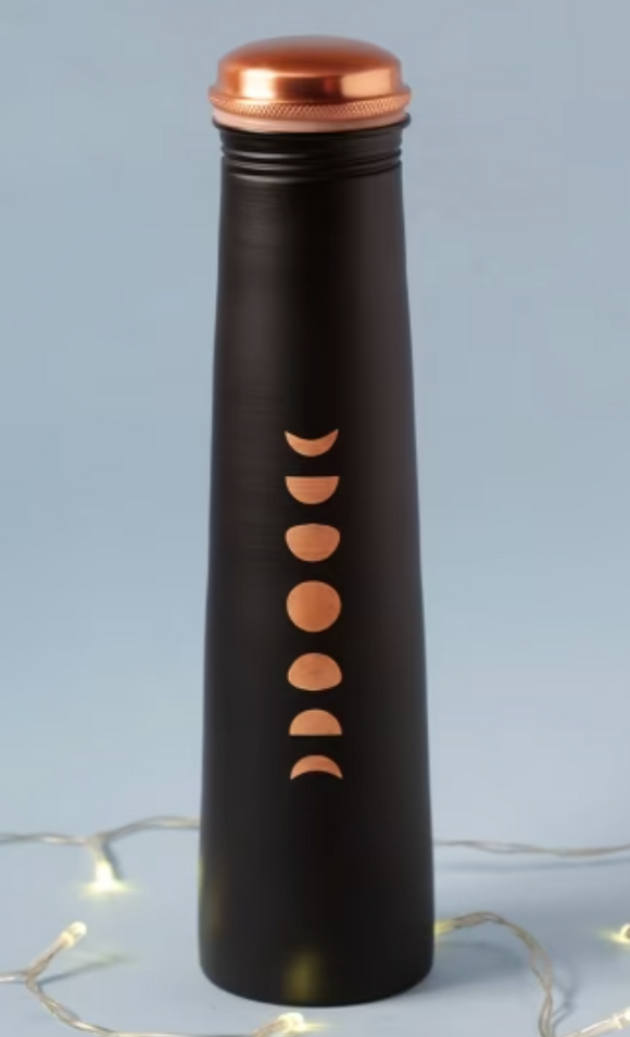 Mystic Moon Copper Bottle- Black. For storing and drinking water. A festive gift for home and office.