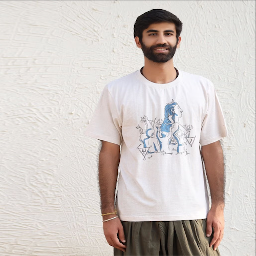 Unisex Adiyogi Splendor Melange Cotton T Shirt - Ecru