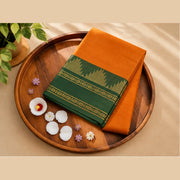 Devi Energised Cotton Saree – Burnt Orange with Emerald Green & Gold Border