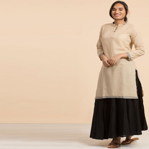 Ladies Long Sleeve Kurta - Beige