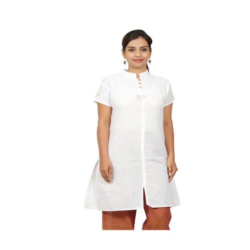 Ladies AUM Kurta in White Cotton