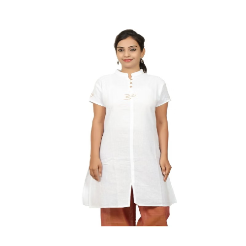 Ladies AUM Kurta in White Cotton