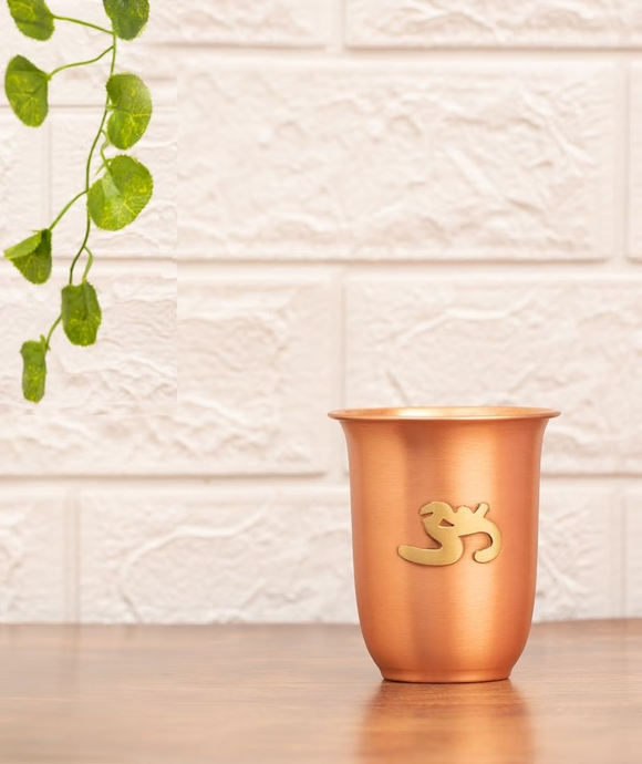 Copper Cup in Matte Finish with Brass Aum (small)