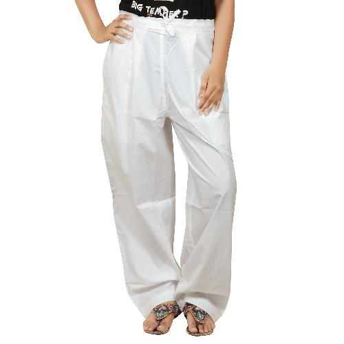 Ladies Draw String Sadhana Pants White Cotton