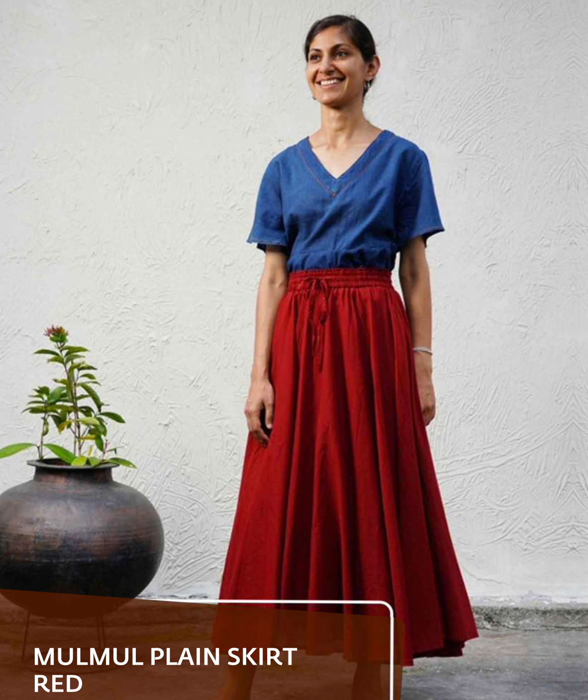 Mulmul Plain Skirt Red