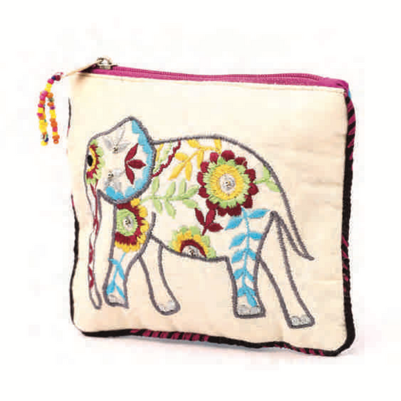 Elephant Coin Pouch On Natural Cotton
