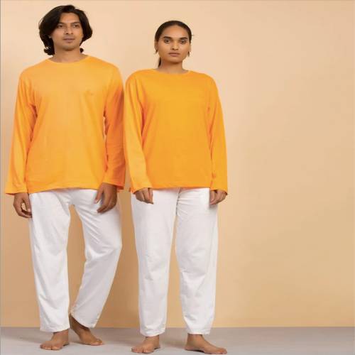 Unisex Cotton Long Sleeve Sadhana T-Shirt - Orange