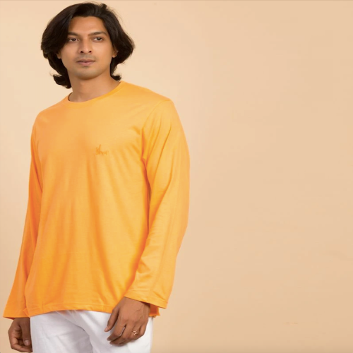 Unisex Cotton Long Sleeve Sadhana T-Shirt - Orange