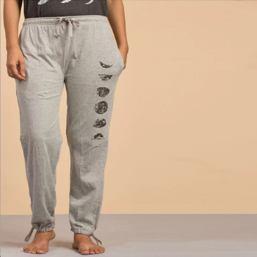Unisex Moon Printed Track Pants - Light Grey